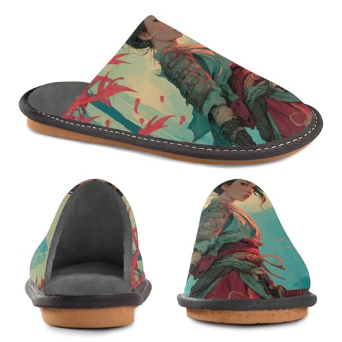 House Slippers Forest Samurai Print, Outdoor Indoor Unisex Rubber Sole Memory Foam 4-53