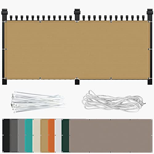 Sichtschutz Balkon Zaunblende 50 x 850 cm mit Ösen Nylon Kabelbinder und Kordel Sonnensegel PB2 PES 100% Polyester für Seite den Balkon Garten Terrasse, Creme Farben