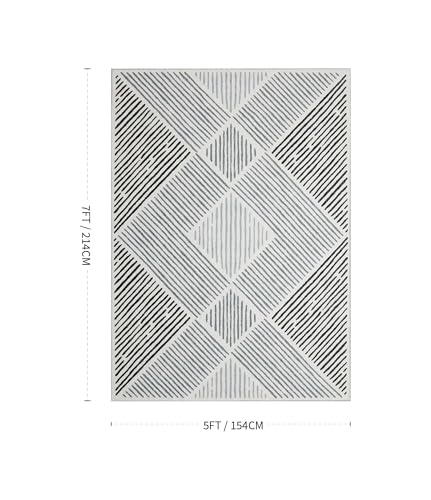 Tapete moderno geométrico 5x7 en blanco y negro miniatura 2
