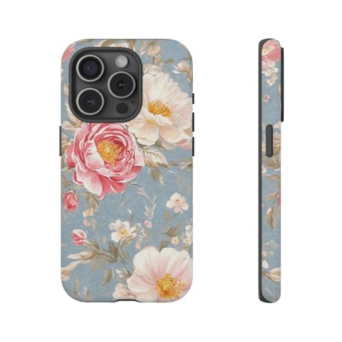 Coque rigide mate iPhone 15 Pro motif floral rose protection antichoc