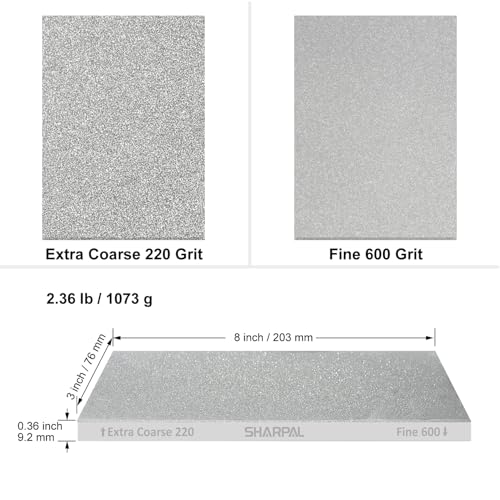 Image of SHARPAL 163N Double-sided Diamond Sharpening Stone, 8 in. x 3 in. | Extra Coarse 220 / Fine 600 Grit, Storage Case with NonSlip Base, Angle Guide, Knife Sharpener