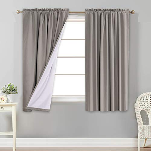 Flamingo P 100% Blackout Curtains Window Treatment Curtain with White Backing Thermal Insulated Rod Pocket Curtains for Bedroom 2 Tie-Backs (2 Panels 52 x 63 Inch, Taupe)