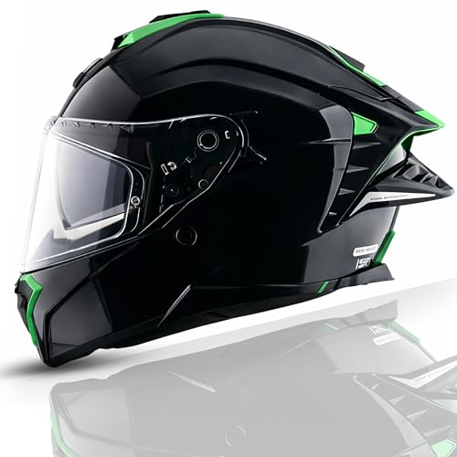 Image of Axor Brutale Corsa Helmet - Dual Spoiler | ECE 22.06, ISI & DOT Certified | Race-Ready Fit with D-Ring & UV-Protected Visor-Black Green, Size:XL