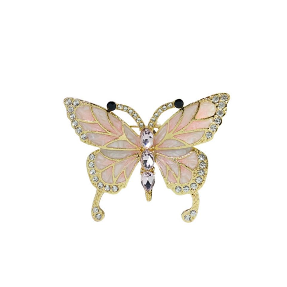 Image of Butterfly Crystal Rhinestone Brooch Pin for Women Colorful Glitter Pearl Bead Lapel Pins Hats Clothes Dress Accessories Jewelry