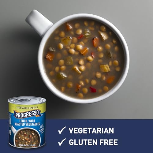 Image of Progresso Vegetable Classics Lentil with Roasted Vegetables Soup, 19 oz | Gluten-Free, Red Bell Pepper, Zucchini, Squash, Carrots & Celery, Vegetarian, Good Source of Fiber