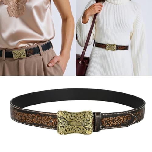 Western Themed Fashion Belt Stylish Wide Waist Sash with Embossed Rustproof Hardware for Daily Wear Travel Occasion2
