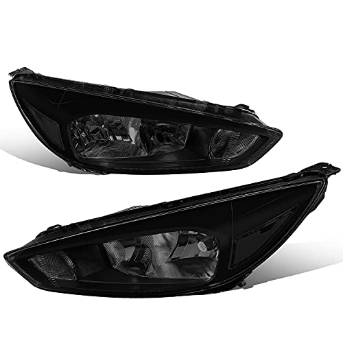 Auto Dynasty Headlights Assembly Compatible with 2015 2016 2017 2018 Ford Focus 3rd Gen, Driver and Passenger Side Halogen Headlamps Replacement, Black Housing Smoked Lens Clear Corner