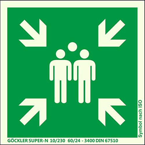 Sammelstelle Schild Alu nachleuchtend 400 x 400 mm ISO Sammelpunkt Sammelplatz 40 x 40 cm gemäß DIN EN ISO 7010 E007 ASR A1.3 Cover
