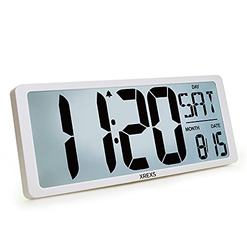 XREXS Grande horloge murale numérique, écran d'affichage de 40.6 cm, horloge murale moderne silencieuse avec rétroéclairage, chambre à coucher, compte à rebours et minuterie