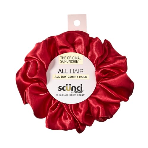 Scunci by Conair The Original Satin Scrunchie hair accessories - hair accessories for women - hair ties - valentines gifts for her - oversized scrunchies - Cherry Red