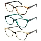 STARTONYOU Reading Glasses for Women, 3-Pack Blue Light Computer Eyeglasses, Cat-Eye Fashion Full Frame with Spring Hinge Ladies Readers +1.75diopter