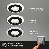 Briloner Leuchten - 3er Set Einbauleuchten Decke LED, LED Lichtring, Einbaulampen flach, Einbaustrahler Bad, Badeinbaustrahler IP44, Schwarz, 84x34 mm (DxH) – Ansicht 3
