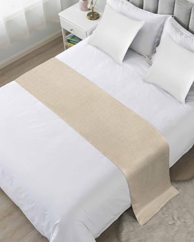 Cream Farmhouse Bed Runner Scarf King Size, Vintage Country Monochrome Textured...