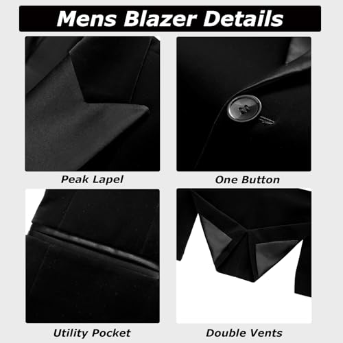 Mens Velvet Suit 3 Piece Slim Fit Tuxedo Peak Lapel Formal Blazer One Button Jacket Vest Pants for Prom Wedding4