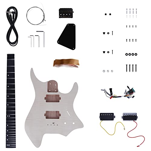 Leo Jaymz Diy Guitar Kit Headless Electric Guitar - Maple And Mahogany Neck - Mahogany Body And Maple Veneer - Pluggable Wires #TOP17