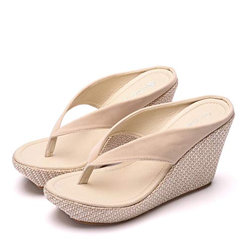 Crystal Queen Women Beach Sandals Platform Wedges Sandals High Heels Wedges Slippers Flip Flops White Flip Flops Plus Size2