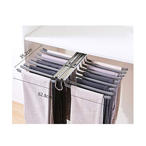 XYL Extraible De Pantalonero para Armario, Perchero para 18 Pantalones, Doble Fila, Deslizante, Extensible, Soporte para Corbatas, riel para Guardar Accesorios de Almacenamiento