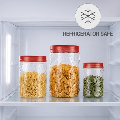 Image of MILTON Vitro Airtight Canister for Kitchen Storage Food Grade Plastic, Stackable & Transparent Organizer Jars, Set of 24(8 x 300ml,700ml,1400ml each) Tea,Coffee,Sugar,Dry Fruits, Grains, Pulses, Brown