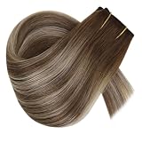 RUNATURE Przedłużki do włosów na drucie, prawdziwe włosy, 30 cm, regulowana rybia żyłka, drut na włosach, balejaż, blond ombre, 70 g/opakowanie, prawdziwe przedłużki do włosów z drutem, proste włosy