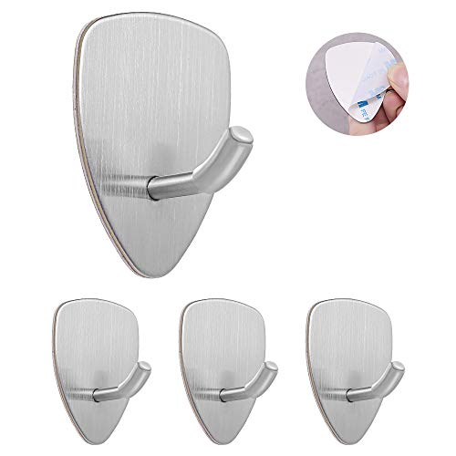 Self Adhesive Hooks, 4 Pack of Waterproof and No Drill Needed for Kitchen Bathroom Bedroom Office