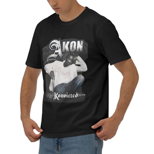 Akons Shirt Men's Youth Fashion Crew Neck Top Combed Cotton Short Sleeve T-Shirt Black2