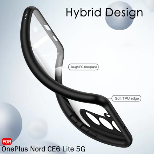 Image of TheGiftKart Hybrid Shockproof Back Cover Case for OnePlus Nord CE 6 Lite 5G | Camera Protection Module | Hard Back Cover Case for OnePlus Nord CE6 Lite (PC & TPU, Transparent Clear Back, Black Sides)