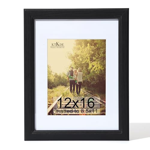 KTKDE 12x16 Picture Frame Real Glass,Poster frame Display Pictures 8.5x11 with Mat or 12x16 Without Mat, Modern Style Wood Composite Frame,Gallery Wall Frame Wooden Black，best gift