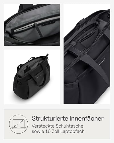 Kapten & Son Shopper Hellvi Diaper Set All BLack 25 L | Shopper Wickeltasche mit Kinderwagen- und Kofferbefestigung | inklusive Kulturtasche, Wickelunterlage & isolierter Flaschenhalter