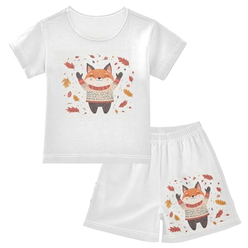 Fox Leaves White Pajama Set Short Sleeve Sleepwear Soft Pajamas Shorts Sets Cotton PJS 5Y