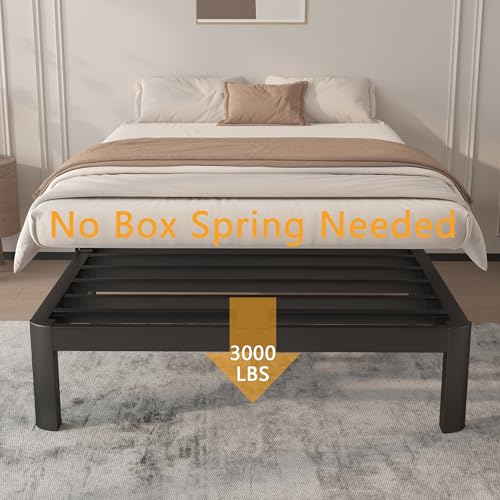 Image of 10 Inch Twin Size Bed Frames, Platform Bed with Metal Gaskets, Metal Bedframe No Box Spring Needed, DIY Headboard, Anti-Slip Mattress Stopper, Round Corner Leg, Easy Assembly, Black