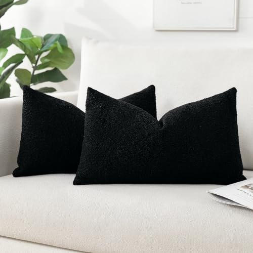 Artscope Pack of 2 Textured Boucle Cushion Covers Lumbar Pillow Cases Cozy Soft Decorative Couch Pillow Covers for Chair Sofa Bedroom Living Room Home Decor 40x60cm