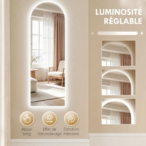 Miroir mural LED arqué 120x40, 3 tons, HOMCOM