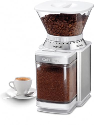 Cuisinart Coffee Grinder, Electric One-Touch Automatic Burr Coffee Grinder with 18-Position Grind Selector, Cup Size Selector for 4 – 18 Cups, White Stainless Steel