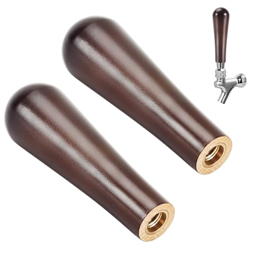 MRbrew 2 Pcs Solid Wood Beer Tap Handle with 3/8 Thread 3 Brown Cylinder Beer Faucet Handle Comfort Grip for Kegerator Faucets Homebrew Kegerators and Bars