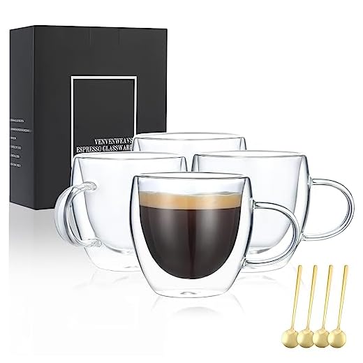 VENVENWEAVS Espresso Cups Set Of 4,Double Wall 5OZ Hand Blown Espresso Shots Glass,Espresso Coffee Mugs In Gift Box,Perfect For Espresso,Latte,Cappuccinos,Tea Bag,Juice
