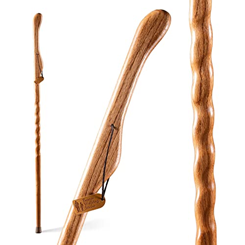 Brazos Handcrafted Wood Walking Stick, Twisted Oak, Hitchhiker Style Handle, for Men & Women, Made in The USA, Tan, 58" by Brazos - Used condition - CA$63.13