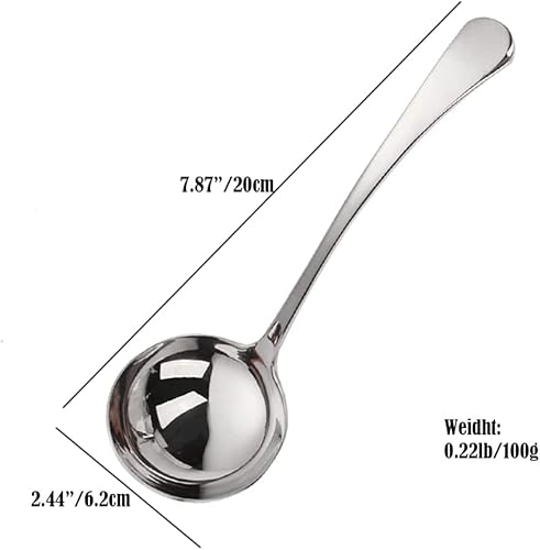 Miniatura 4 de Cucharón pequeño, cucharón de salsa de 7.9 pulgadas, cucharón de acero inoxidable 1810 para servir sopa para salsas o cucharas de sopa, plateado