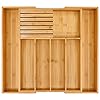 VaeFae Bamboo Silverware Drawer Organizer Kitchen, Expandable Utensil Holder and Cutlery Tray with Divider | 13"-21.6" Flatware Storage and Removable Knife Block