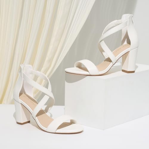 Image of ZURIN Women's Strappy Block Heels Chunky High Heels Sandals Open Toe Ankle Strap Pumps Dress Shoes for Wedding Bridal Evening Party Prom