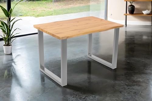 SAM Esstisch Josy | 120 x 80 cm | Holz Wildeiche-Optik| U-Gestell Metall Silber | 40 mm Tischplatte mit Baumkante | Tisch für Esszimmer & Küche