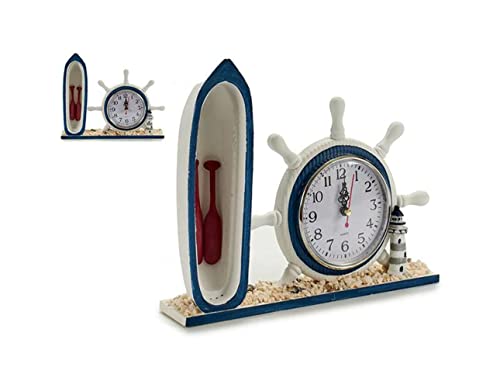 ARTE REGAL IMPORT, S.L. Reloj Madera Timón con Barca 5,5 x 29 x 23,5 cm.