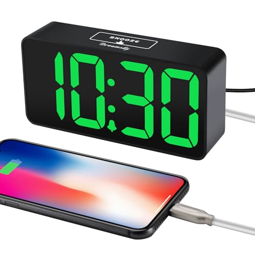 Image of DreamSky Small Digital Alarm Clock for Bedroom with Large Big Numbers | Electric Bedside Desk Clock with USB Charging Port, Brightness Dimmer, Adjustable Alarm Volume, USB-C Adapter Powered