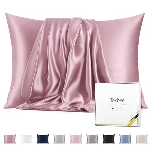 Texbee Silk Pillowcase for Hair and Skin Hidden Zipper, 1PC Silk Pillow Cases Queen Size for Women Men Comfortable Breathable(50x75CM, Cinnamon Pink)