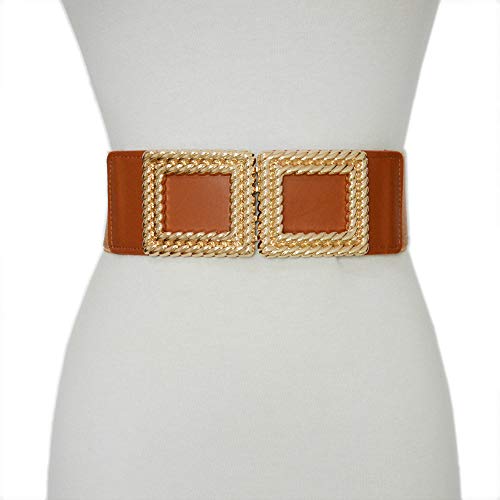 Women's Wide Elastic Square Weave Gold Buckle Corset Waist Belt for Dress2