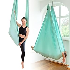 Yosana Hängematte | Komplettset inkl. Befestigung | TÜV geprüft | Nylon Tuch 5m x 2, m (Mintgrün (1 Set))