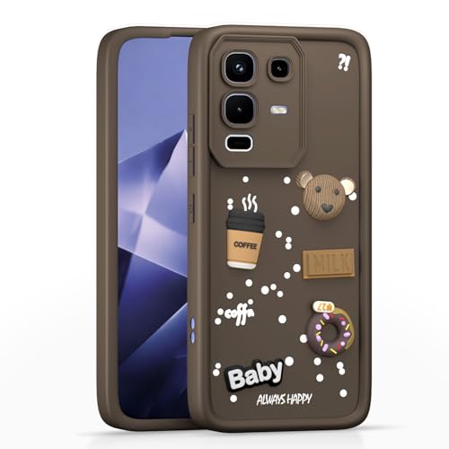 Image of Pikkme Back Cover for Infinix Note 50s 5G | 3D Bear Silicone Cute & Fun Coffee Cartoon | Full Body Protection Bumper Case (Brown)