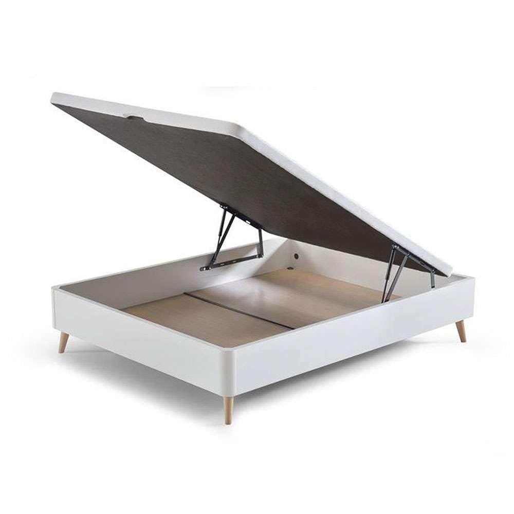 Miroytengo Canapé Abatible Alto Cama 135x190 cm, Dormitorio Gran Capacidad Estilo Nórdico Color Blanco con Patas Inclinadas Madera