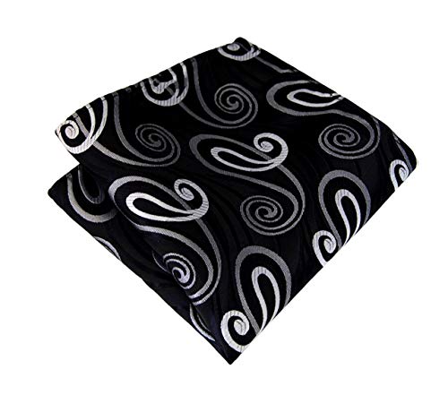 MENDENG Men's Black White Paisley Pocket Square Wedding Party Hanky Handkerchief