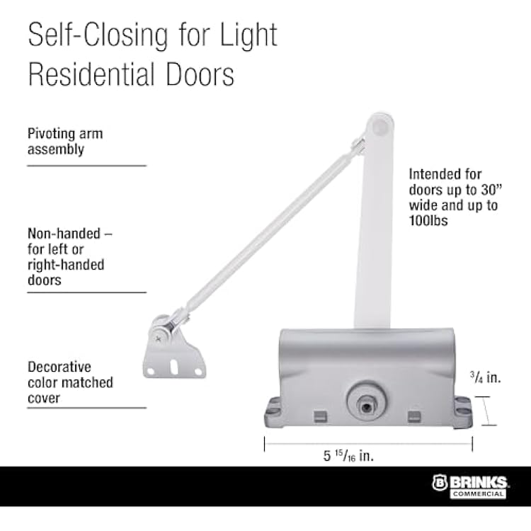 Light Duty Residential Hold Open Door Closer, ADA, Matte Black (White)