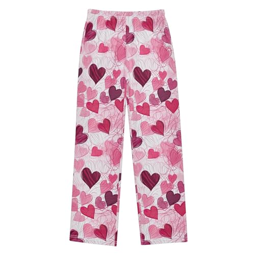 Valentine's Heart Long Pajama Pants Elastic Waist PJ Bottoms with Pockets S A1105842